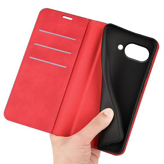 Google Pixel 9a Hoesje - MobyDefend Luxe Wallet Bookcase (Magnetische Sluiting) - Rood