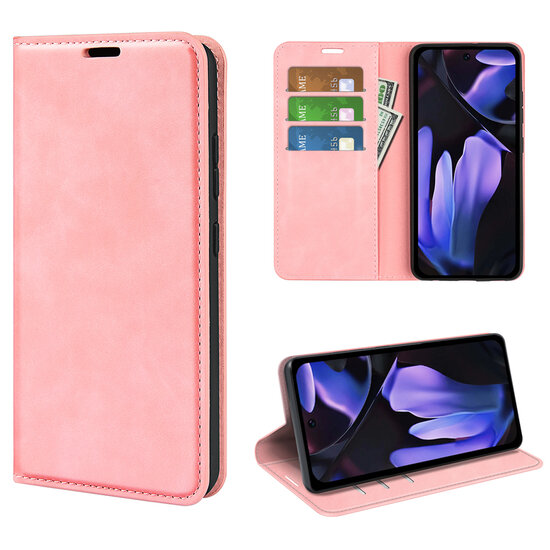 Google Pixel 9a Hoesje - MobyDefend Luxe Wallet Bookcase (Magnetische Sluiting) - Roze