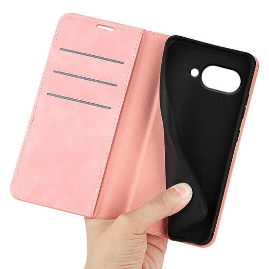 Google Pixel 9a Hoesje - MobyDefend Luxe Wallet Bookcase (Magnetische Sluiting) - Roze