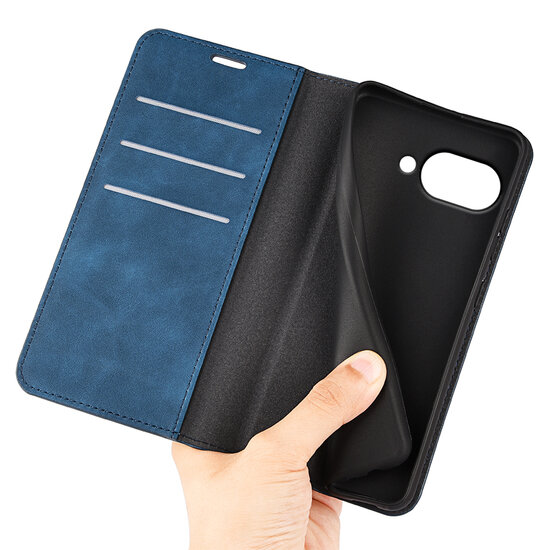 Google Pixel 9a Hoesje - MobyDefend Luxe Wallet Bookcase (Magnetische Sluiting) - Blauw
