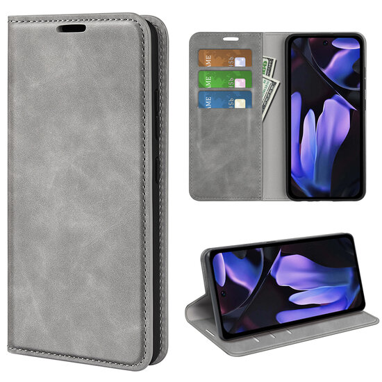 Google Pixel 9a Hoesje - MobyDefend Luxe Wallet Bookcase (Magnetische Sluiting) - Grijs