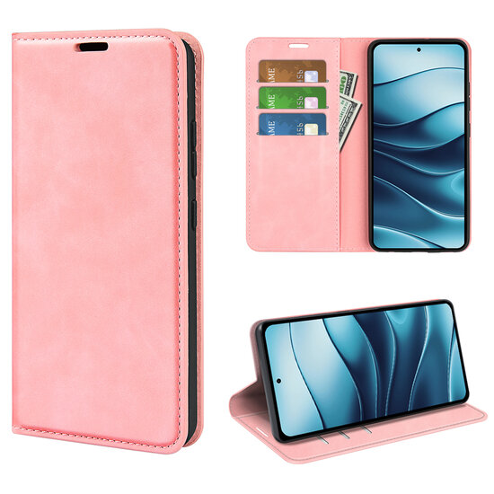 Xiaomi Redmi Note 14 4G Hoesje - MobyDefend Luxe Wallet Bookcase (Magnetische Sluiting) - Roze