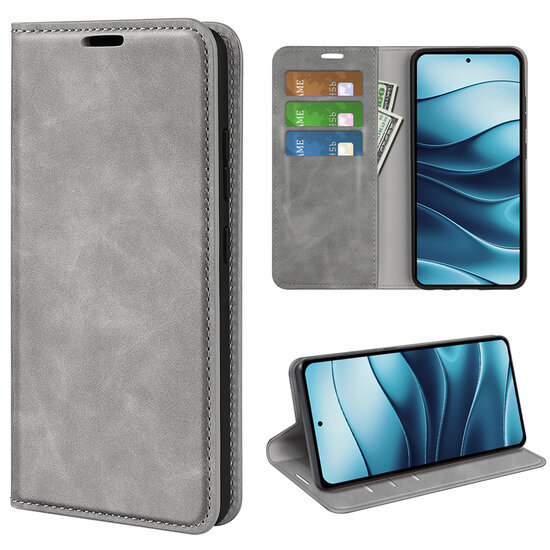 Xiaomi Redmi Note 14 4G Hoesje - MobyDefend Luxe Wallet Bookcase (Magnetische Sluiting) - Grijs