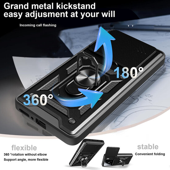 Xiaomi 15 Hoesje - MobyDefend Pantsercase Met Draaibare Ring - Zwart