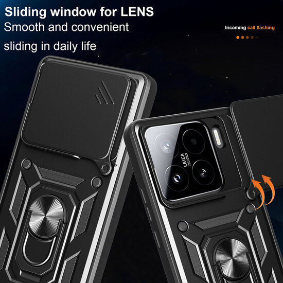 Xiaomi 15 Hoesje - MobyDefend Pantsercase Met Draaibare Ring - Zilvergrijs