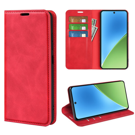 Xiaomi 15 Hoesje - MobyDefend Luxe Wallet Bookcase (Magnetische Sluiting) - Rood