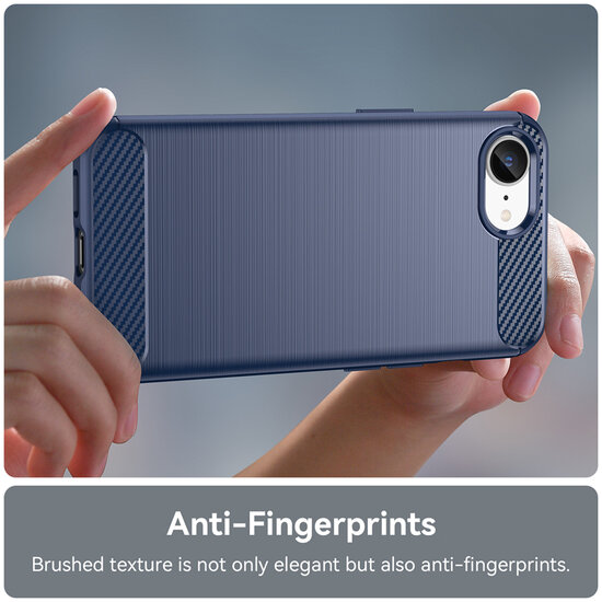 iPhone 16e Hoesje - MobyDefend TPU Backcover - Geborstelde Metaal &amp; Carbon-Look - Blauw