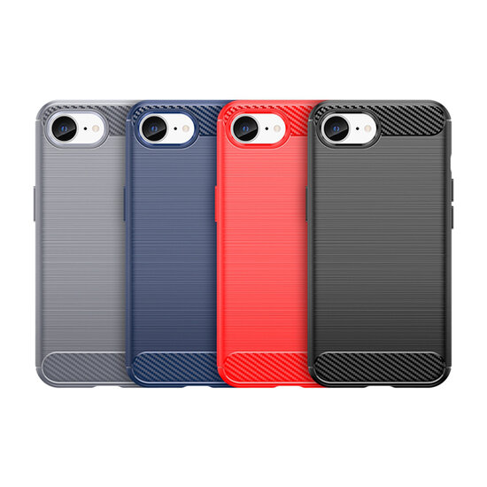 iPhone 16e Hoesje - MobyDefend TPU Backcover - Geborstelde Metaal &amp; Carbon-Look - Blauw