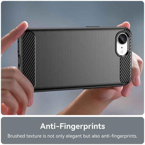 iPhone 16e Hoesje - MobyDefend TPU Backcover - Geborstelde Metaal &amp; Carbon-Look - Zwart