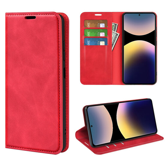 Xiaomi Redmi Note 14 Pro 4G Hoesje - MobyDefend Luxe Wallet Bookcase (Magnetische Sluiting) - Rood