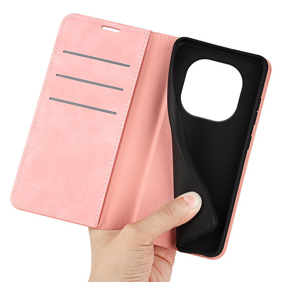 Xiaomi Redmi Note 14 Pro 4G Hoesje - MobyDefend Luxe Wallet Bookcase (Magnetische Sluiting) - Roze