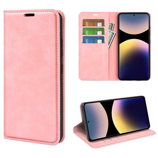 Xiaomi Redmi Note 14 Pro 4G Hoesje - MobyDefend Luxe Wallet Bookcase (Magnetische Sluiting) - Roze