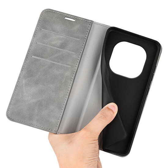 Xiaomi Redmi Note 14 Pro 4G Hoesje - MobyDefend Luxe Wallet Bookcase (Magnetische Sluiting) - Grijs