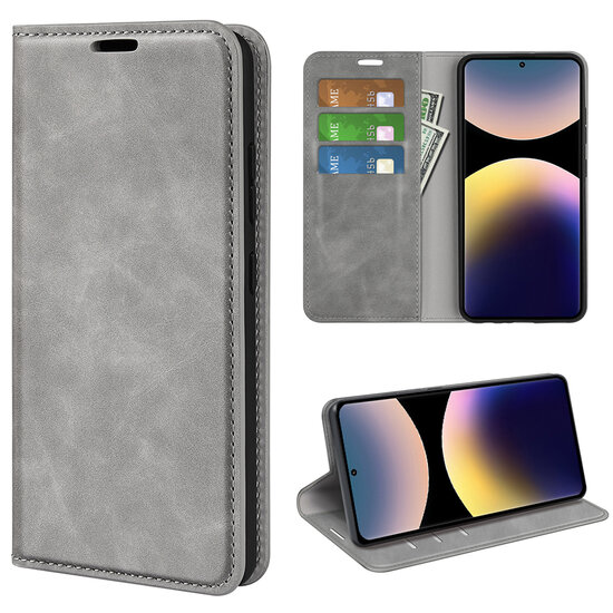 Xiaomi Redmi Note 14 Pro 4G Hoesje - MobyDefend Luxe Wallet Bookcase (Magnetische Sluiting) - Grijs