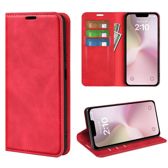 iPhone 16e Hoesje - MobyDefend Luxe Wallet Bookcase (Magnetische Sluiting) - Rood