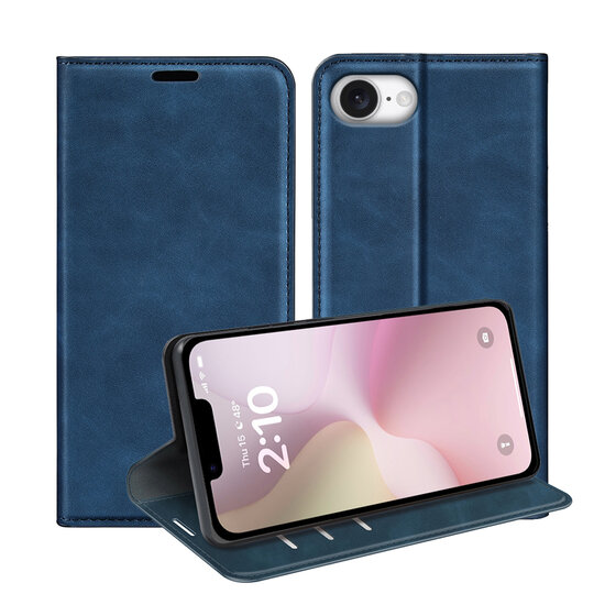 iPhone 16e Hoesje - MobyDefend Luxe Wallet Bookcase (Magnetische Sluiting) - Blauw