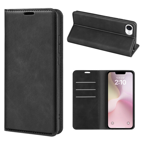 iPhone 16e Hoesje - MobyDefend Luxe Wallet Bookcase (Magnetische Sluiting) - Zwart