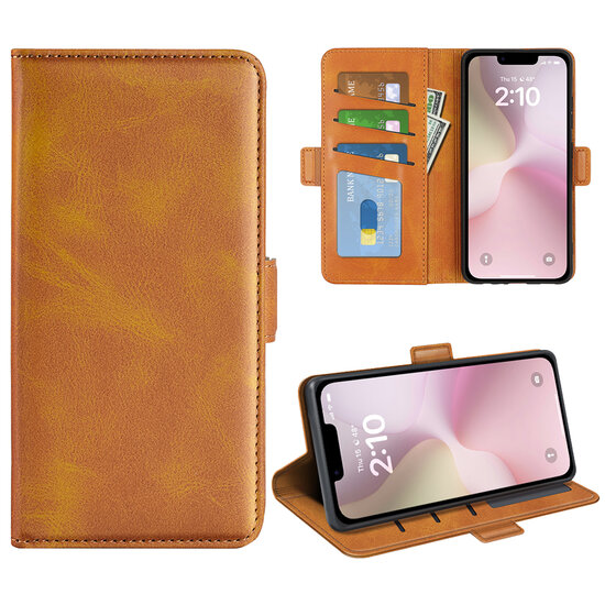 iPhone 16e Hoesje - MobyDefend Luxe Wallet Book Case (Sluiting Zijkant) - Lichtbruin