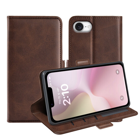 iPhone 16e Hoesje - MobyDefend Luxe Wallet Book Case (Sluiting Zijkant) - Bruin