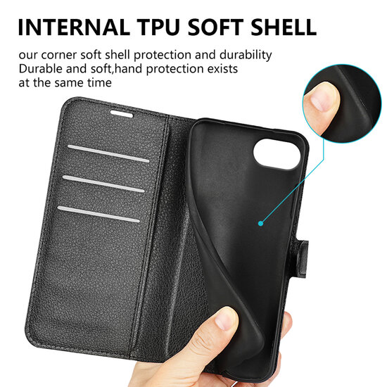 iPhone 16e Hoesje - MobyDefend Kunstleren Wallet Book Case (Sluiting Voorkant) - Zwart