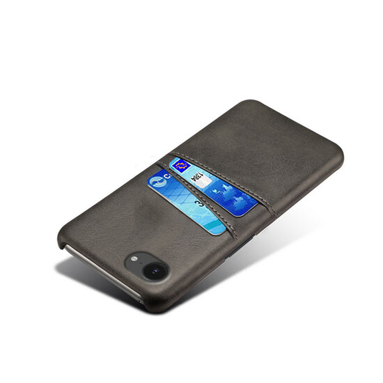 iPhone 16e Hoesje - MobyDefend Lederen Backcover Met Vakjes Voor Pasjes - Zwart