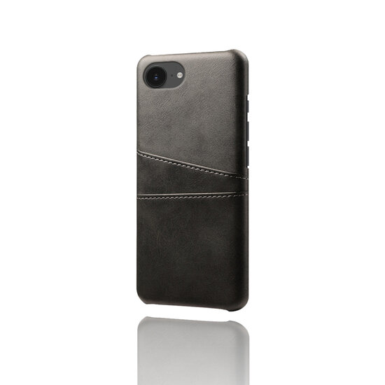 iPhone 16e Hoesje - MobyDefend Lederen Backcover Met Vakjes Voor Pasjes - Zwart
