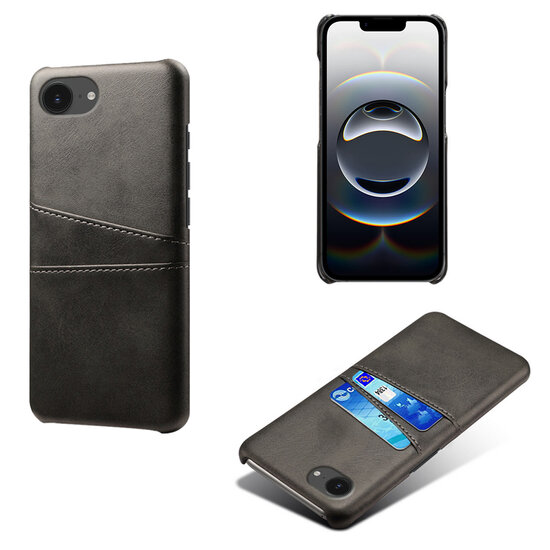 iPhone 16e Hoesje - MobyDefend Lederen Backcover Met Vakjes Voor Pasjes - Zwart