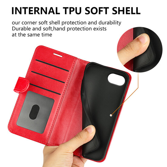 iPhone 16e Hoesje - MobyDefend Wallet Book Case (Sluiting Achterkant) - Rood