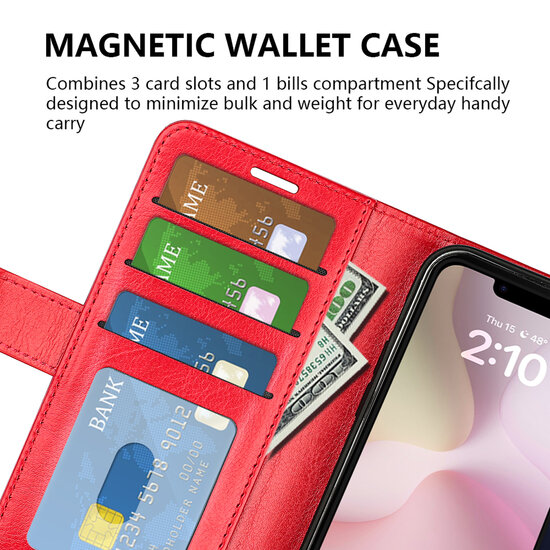 iPhone 16e Hoesje - MobyDefend Wallet Book Case (Sluiting Achterkant) - Rood