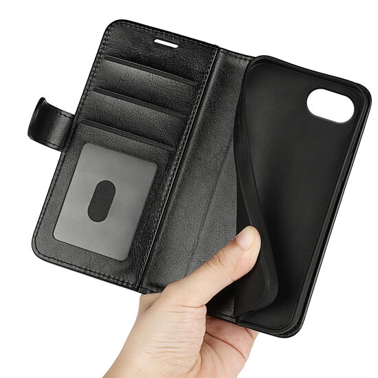 iPhone 16e Hoesje - MobyDefend Wallet Book Case (Sluiting Achterkant) - Zwart