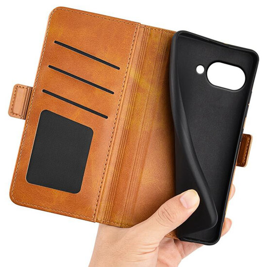 Google Pixel 9a Hoesje - MobyDefend Luxe Wallet Book Case (Sluiting Zijkant) - Lichtbruin