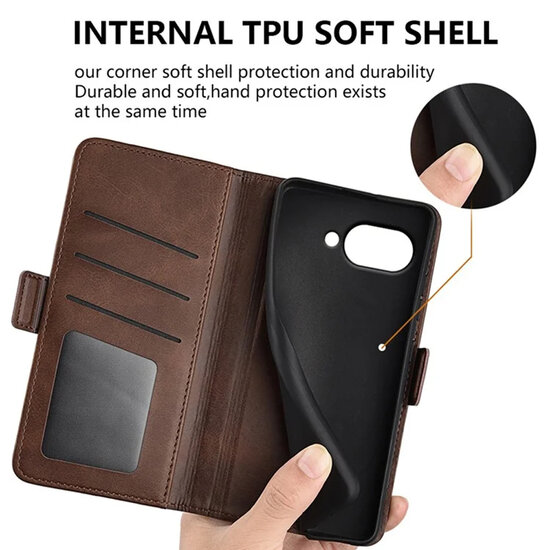 Google Pixel 9a Hoesje - MobyDefend Luxe Wallet Book Case (Sluiting Zijkant) - Bruin