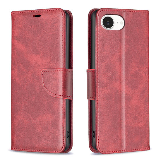 iPhone 16e Hoesje - MobyDefend Wallet Book Case Met Koord - Rood