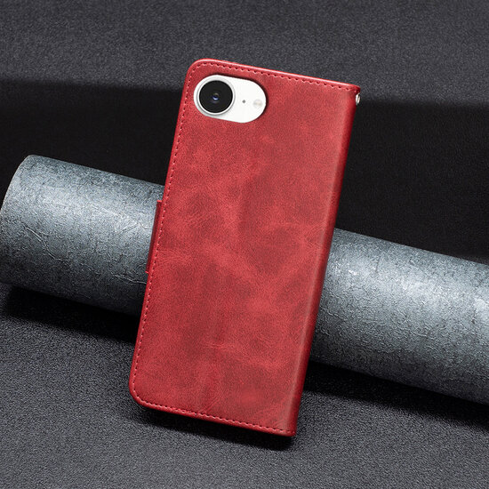 iPhone 16e Hoesje - MobyDefend Wallet Book Case Met Koord - Rood