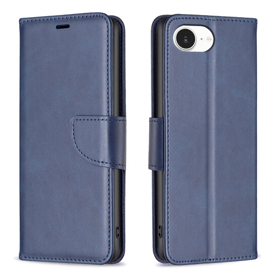 iPhone 16e Hoesje - MobyDefend Wallet Book Case Met Koord - Blauw