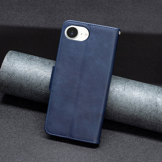iPhone 16e Hoesje - MobyDefend Wallet Book Case Met Koord - Blauw