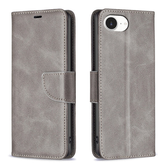 iPhone 16e Hoesje - MobyDefend Wallet Book Case Met Koord - Grijs