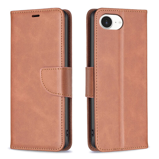 iPhone 16e Hoesje - MobyDefend Wallet Book Case Met Koord - Bruin
