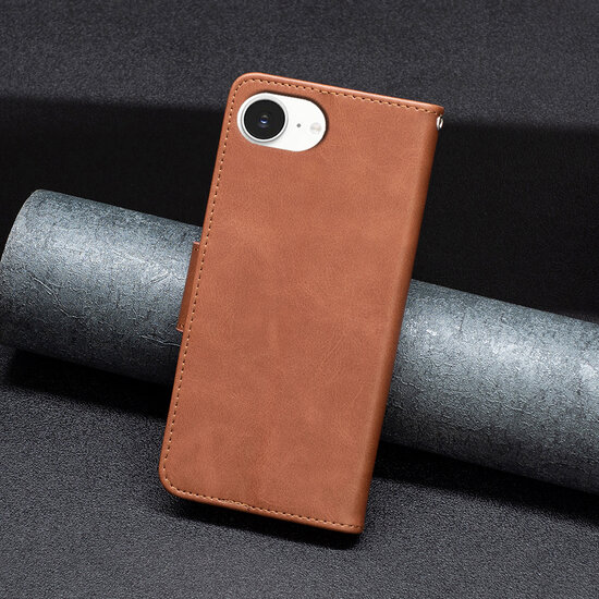 iPhone 16e Hoesje - MobyDefend Wallet Book Case Met Koord - Bruin