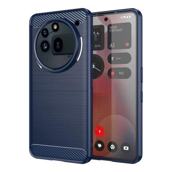 Nothing Phone (3a) Pro Hoesje - MobyDefend TPU Backcover - Geborstelde Metaal &amp; Carbon-Look - Blauw