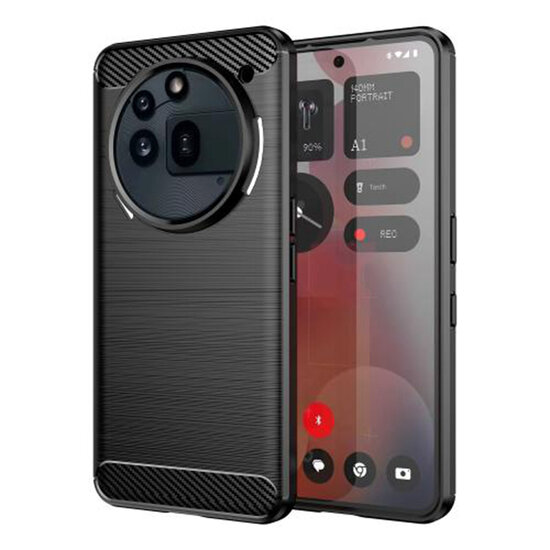 Nothing Phone (3a) Pro Hoesje - MobyDefend TPU Backcover - Geborstelde Metaal &amp; Carbon-Look - Zwart