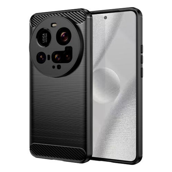 Xiaomi 15 Ultra Hoesje - MobyDefend TPU Backcover - Geborstelde Metaal &amp; Carbon-Look - Zwart