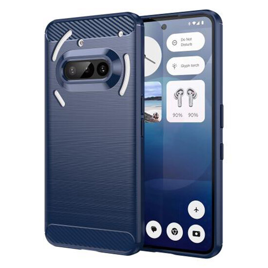 Nothing Phone (3a) Hoesje - MobyDefend TPU Backcover - Geborstelde Metaal &amp; Carbon-Look - Blauw