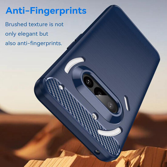 Nothing Phone (3a) Hoesje - MobyDefend TPU Backcover - Geborstelde Metaal &amp; Carbon-Look - Blauw