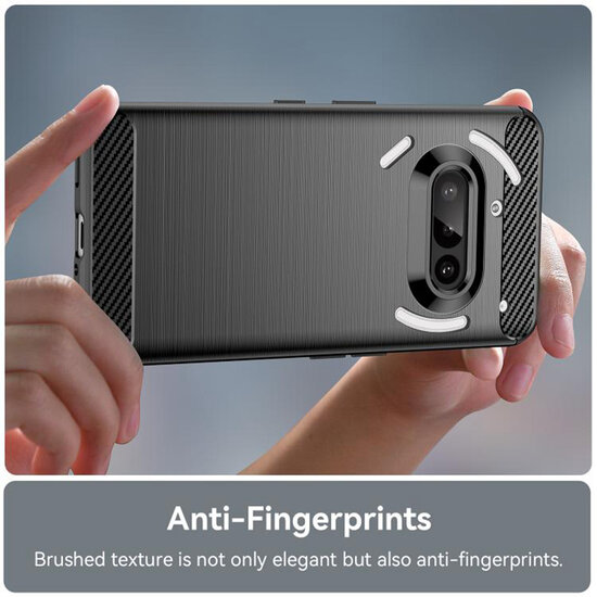 Nothing Phone (3a) Hoesje - MobyDefend TPU Backcover - Geborstelde Metaal &amp; Carbon-Look - Zwart