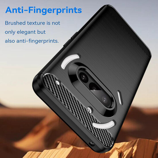 Nothing Phone (3a) Hoesje - MobyDefend TPU Backcover - Geborstelde Metaal &amp; Carbon-Look - Zwart