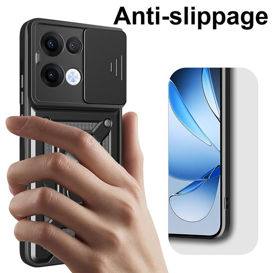 Oppo Reno13 Hoesje - MobyDefend Pantsercase Met Draaibare Ring - Zwart