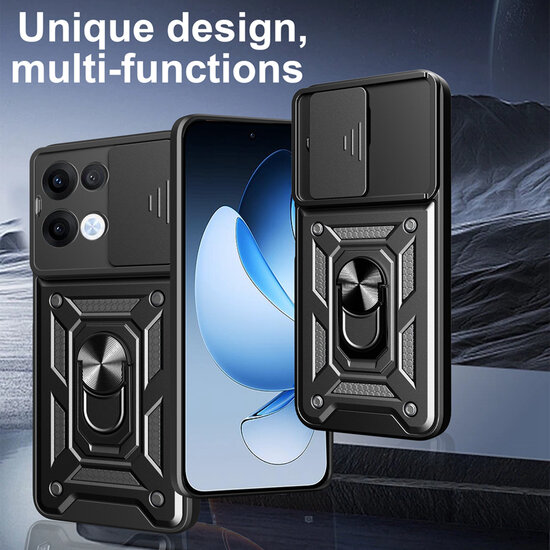 Oppo Reno13 Hoesje - MobyDefend Pantsercase Met Draaibare Ring - Zwart