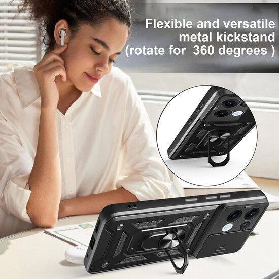 Oppo Reno13 Hoesje - MobyDefend Pantsercase Met Draaibare Ring - Zwart