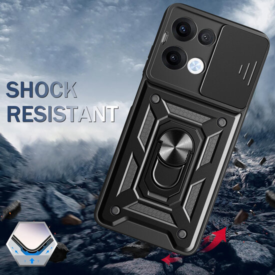 Oppo Reno13 Hoesje - MobyDefend Pantsercase Met Draaibare Ring - Zwart